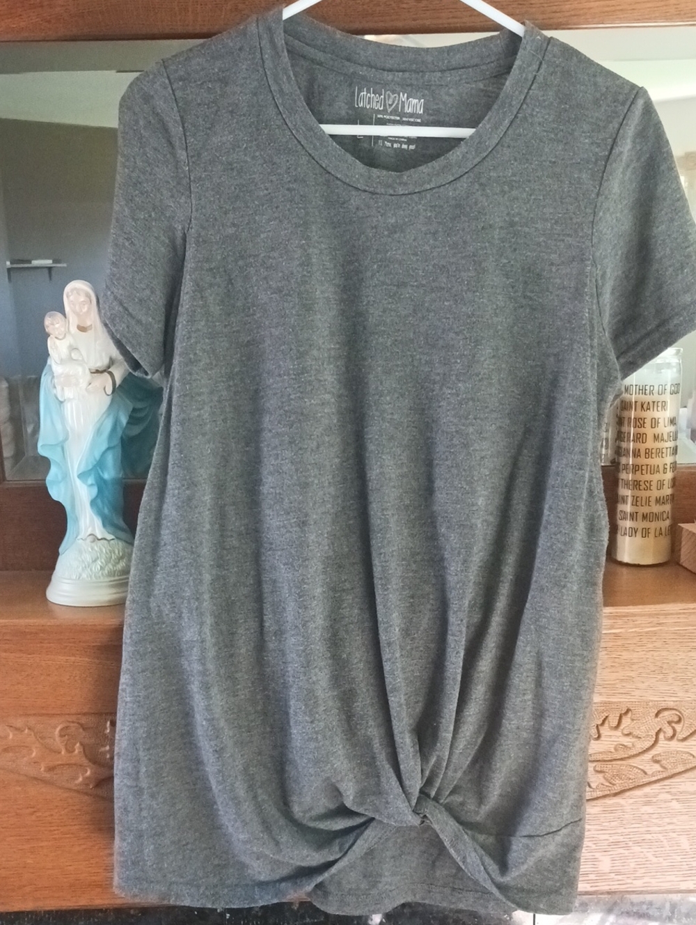 Latched Mama Charcoal Gray Short Sleeve Knot Tee